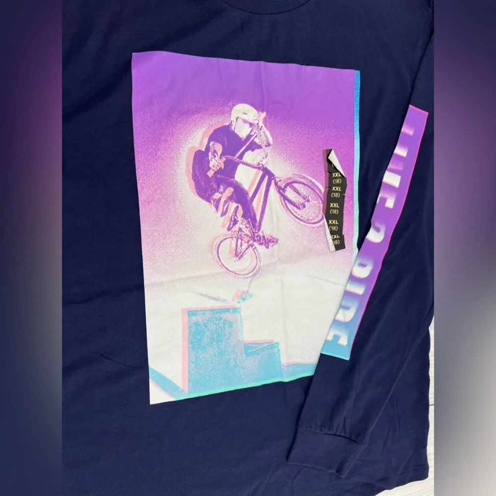 Large - Boys Live 2 Ride Long Sleeve Graphic T-Shirt - art class - Navy Blue